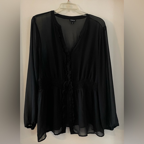 TORRID SMOCKED RUFFLE BLOUSE - Picture 2 of 6